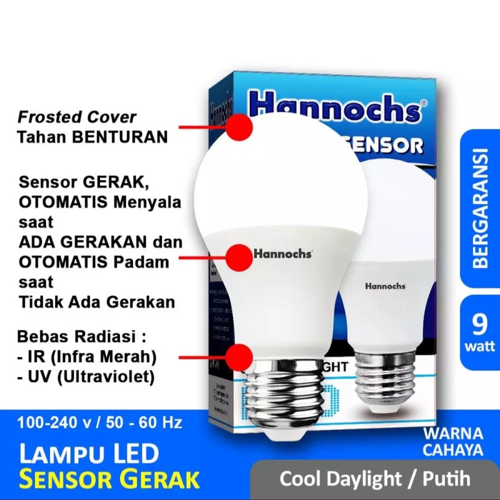 Hannochs Lampu LED Sensor Gerak / Motion Sensor 9 Watt - Cahaya Putih