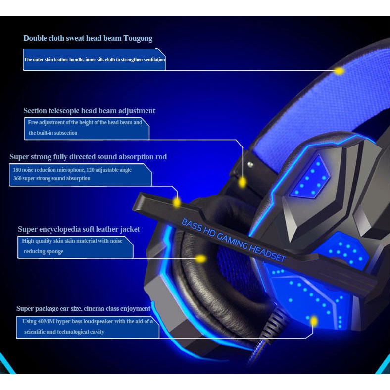 Headset Gaming NDJU PC780 LED Deep Bass with Mic