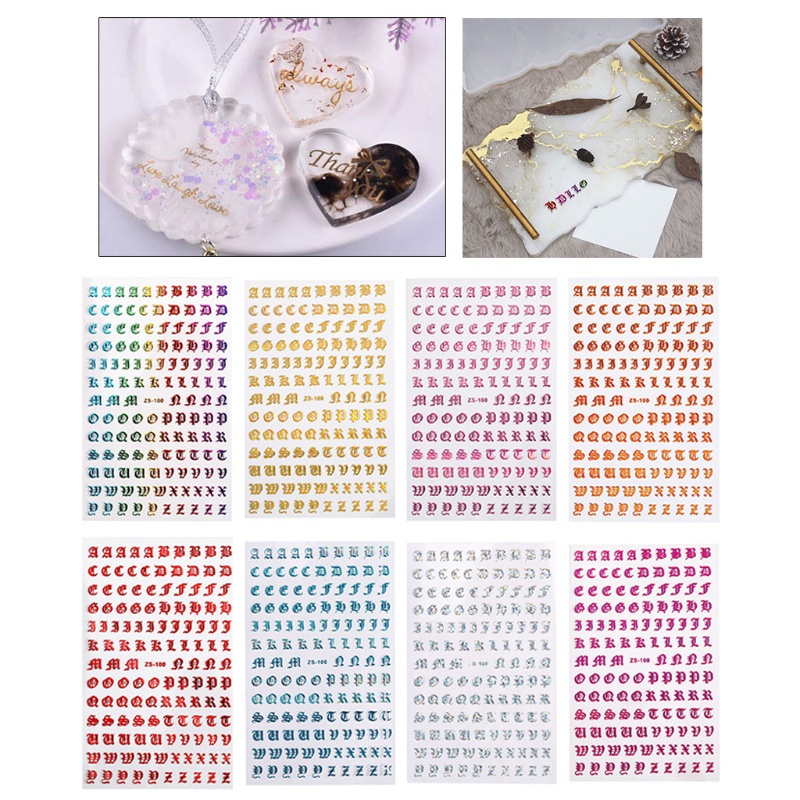 Siy 5 Lembar Stiker Glitter Epoxy Resin Uv Motif Huruf Gaya Retro Untuk Dekorasi Nail Art Diy