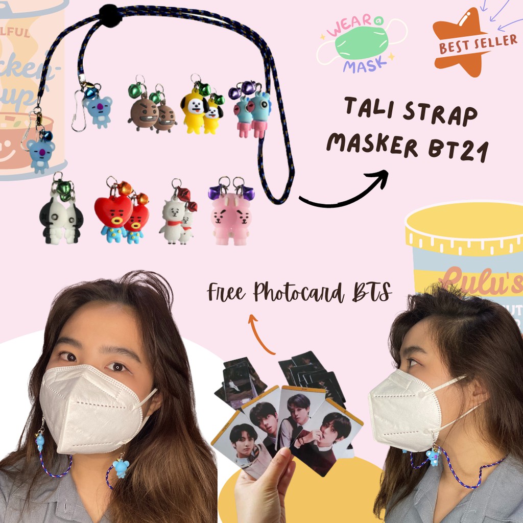 (Best Seller) Tali Strap Masker Mask BTS BT21 Anak Dewasa Gratis PC BTS