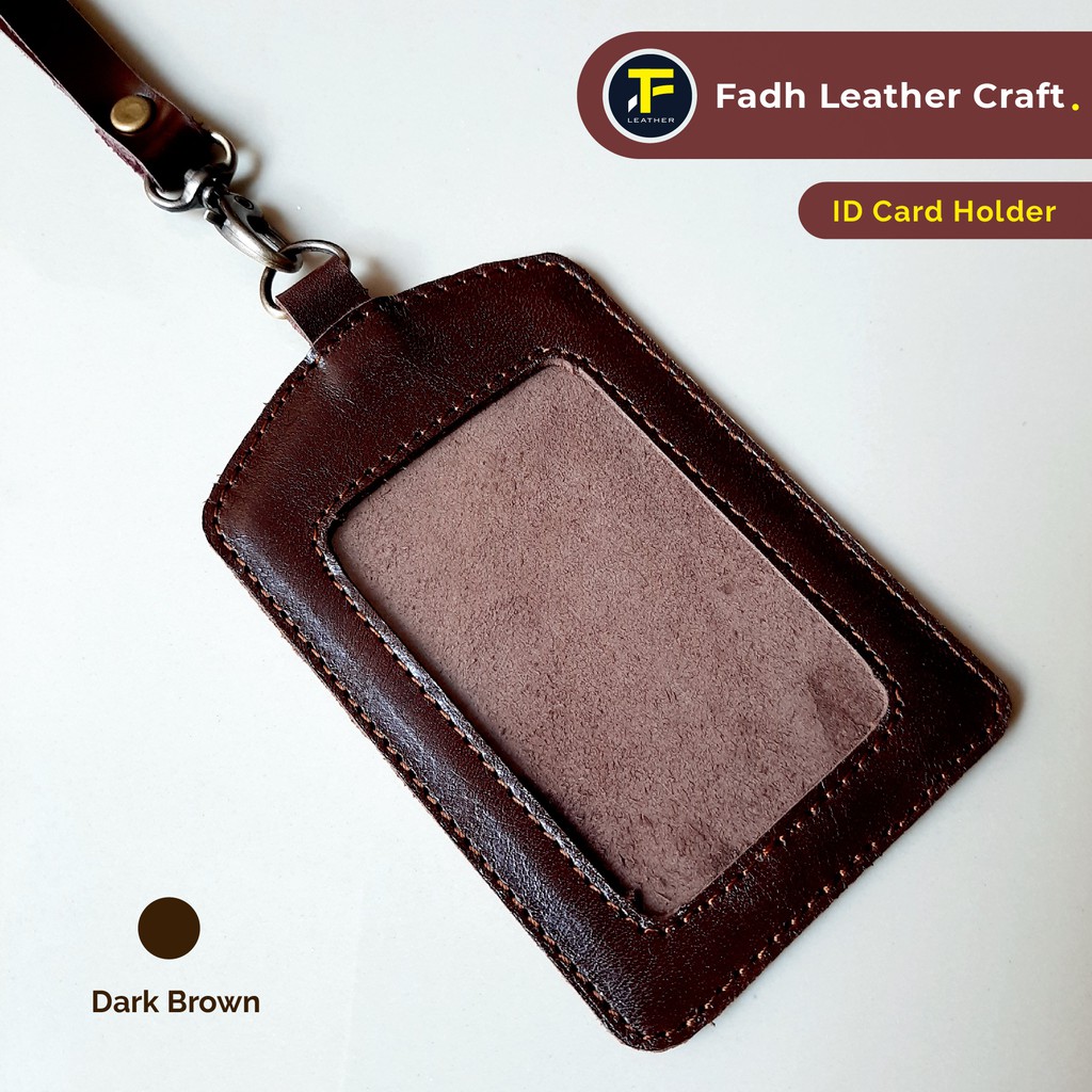 

ID Card Holder Kulit Asli / Name Tag Kulit Lanyard Tali Kulit - Warna Dark Brown