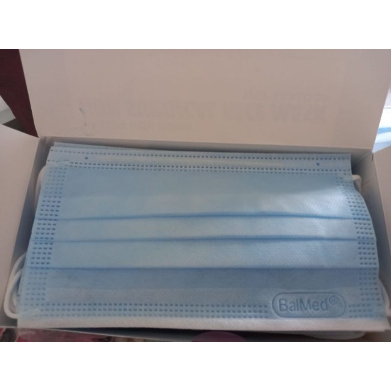 MASKER NON MEDIS HIJAB 3PLY BALMED WARNA BIRU 1 BOX 50 PCS