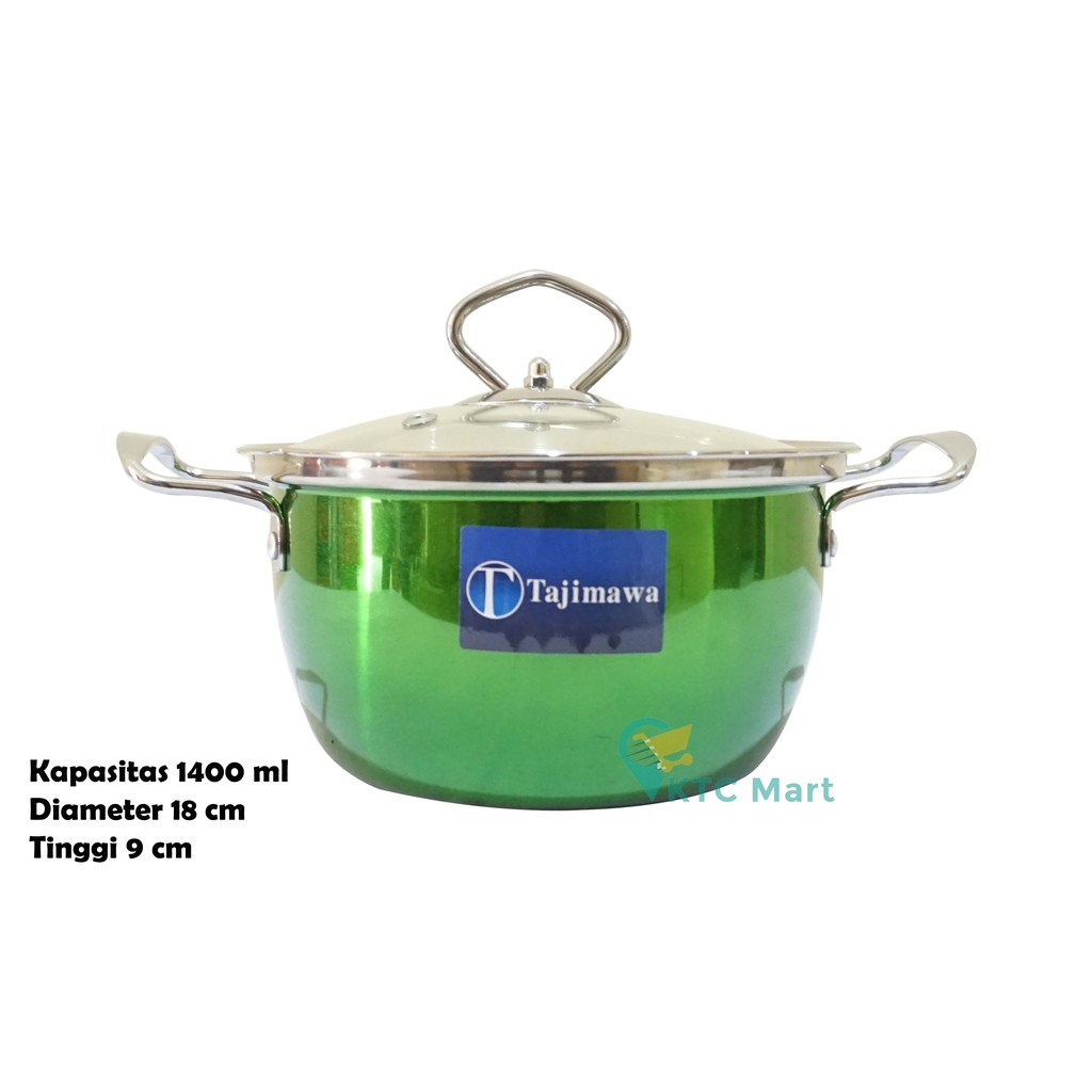 KTCmart - TAJIMAWA Panci Sup Stainless 18 cm Tutup KACA / Panci Masak/ Soup Pot