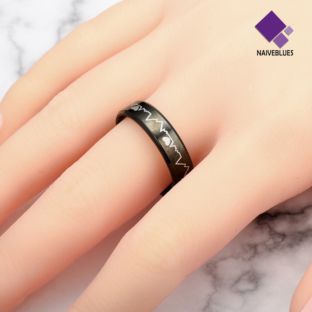 Naiveblue &gt; Cincin Motif Electrocardiogram Bahan Baja Untuk Wanita