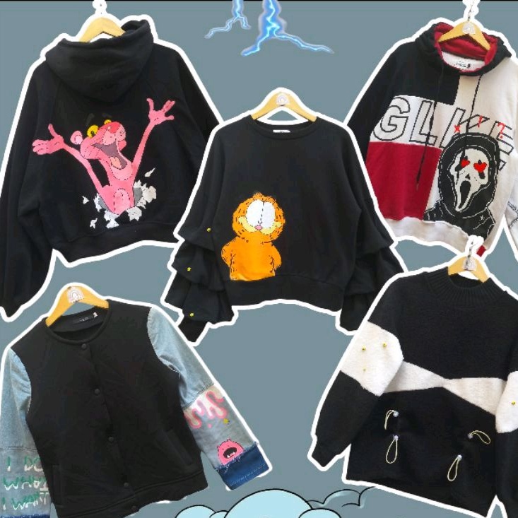 SALE CREWNECK  HOODIE UNISEX PRIA WANITA OVERSIZE BALON CROP GEMOY