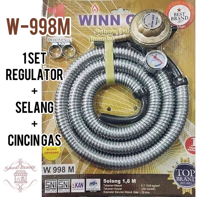 Regulator Winn Gas W-998M Tekanan Rendah + Meteran Selang + Cincin Gas