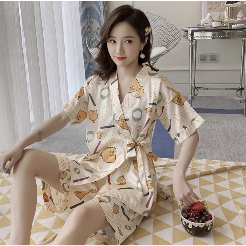 JC- Set Kimono Satin Import HP / Piyama Kimono Terbaru / Stelan tidur kimono Satin Import
