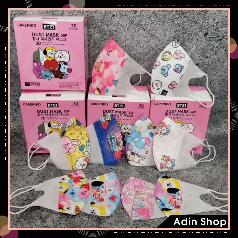 DUCKBILL BOX MOTIF BTS (isi 50 PCS) MASKER EARLOOP ANAK 3PLY (MOTIF SUDAH MIX)