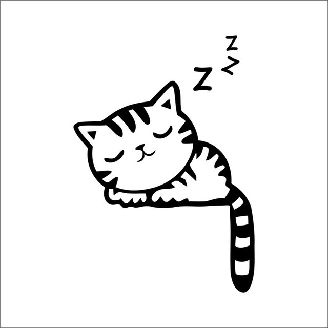 [SUPER CUTE STUFF] - Sticker Wallpaper Dinding Sleeping Cat - Black