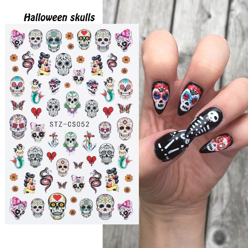 1pc Stiker Kuku Motif Daun Maple / Laba-Laba / Ular Tema Halloween Untuk Aksesoris Manicure