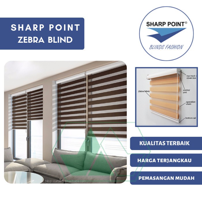 Zebra Blind FULL BLACKOUT 100% Sharp Point Roller Blind Zebra Tirai Kantor Gordyn ZBO-RO