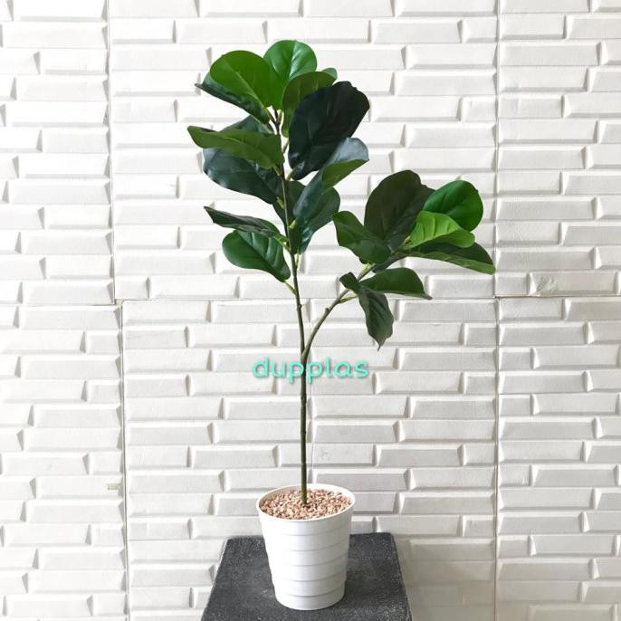 Pohon Daun Ketapang Latex Artificial Pot Ulir Plastik Tanaman Dekorasi