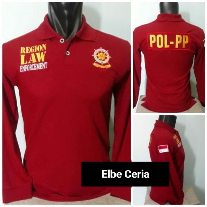 KAOS KERAH POL PP MERAH LENGAN PANJANG FULL BORDIR - KAOS KERAH PRIA LENGAN PANJANG