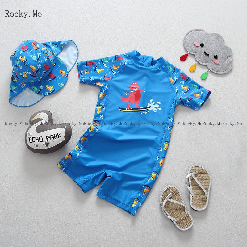 Baju Renang Anak Laki Laki One Piece Siamese Desain Kartun Dinosaurus Kecil