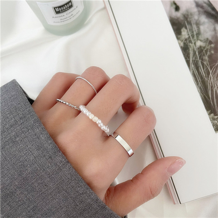 AY(CN) 4pcs / Set Cincin Mutiara Gaya Korea Untuk Aksesoris Perhiasan