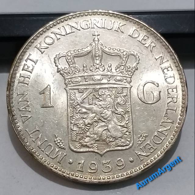 SWILH1G-11.. 1 PC KOIN PERAK KUNO ASLI 1 GULDEN WILHELMINA TH 1939.  -- SILVER COIN --