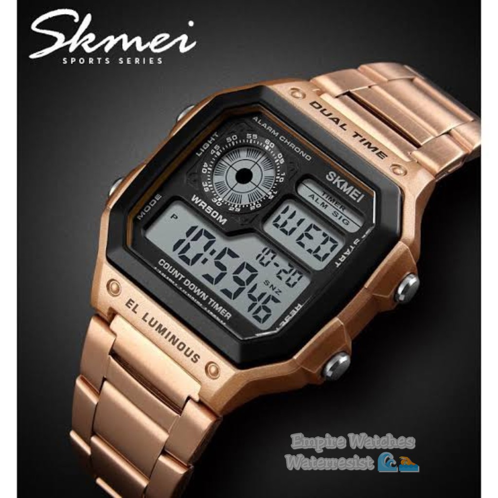 Jam Tangan Skmei 1335 Digital Rantai Stainless Kualitas Original Waterproof