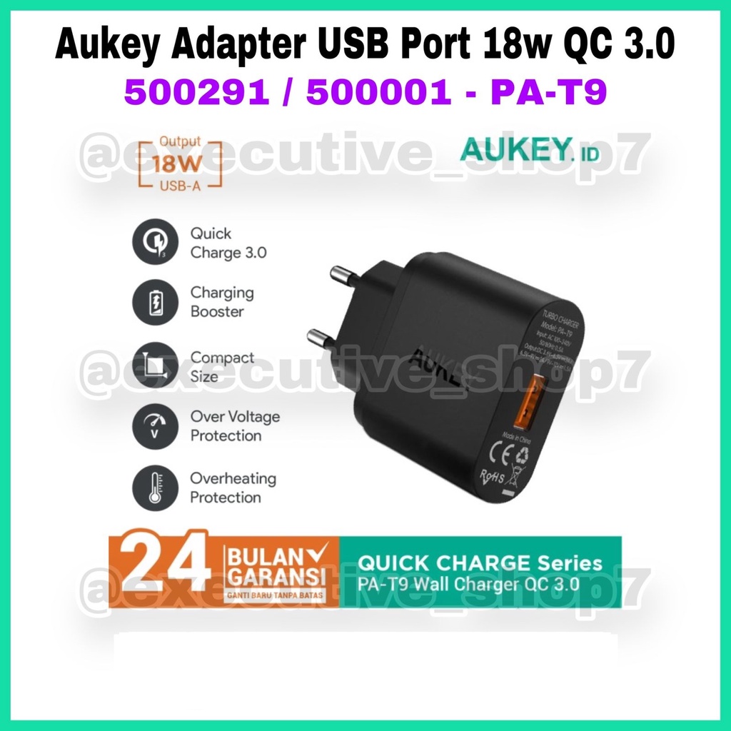 Aukey Charger 1 Port 18W QC 3.0 + Micro USB Cable - SKU : 500001 / 500291