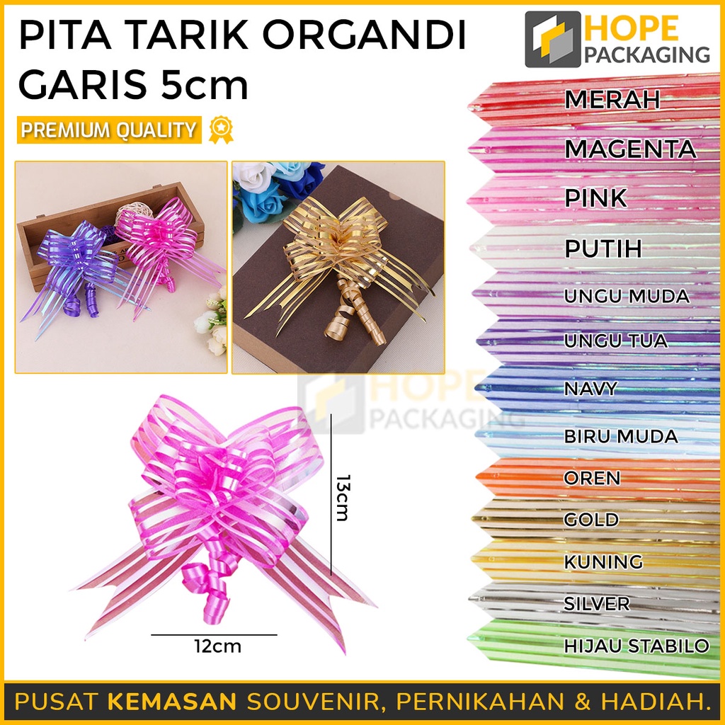 

[Harga / 5 Pcs] Pita Jadi Pita Tarik Organdi Garis 5 CM/ Pita Kado Hampers Bunga