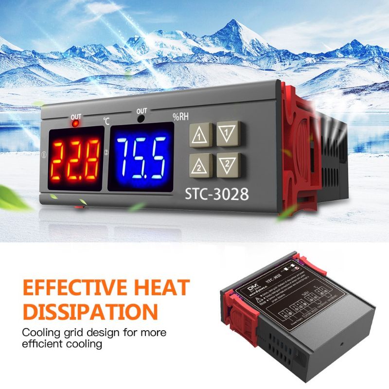 STC 3028 Termohygrostat 220V Termostat Hygrostat Pengatur Suhu Dan Kelembapan Digital