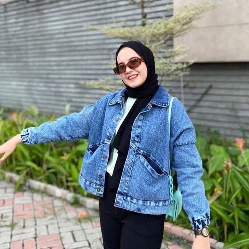 Jaket Jeans Premium Wanita Lengan Balon Oversize Snow Acid