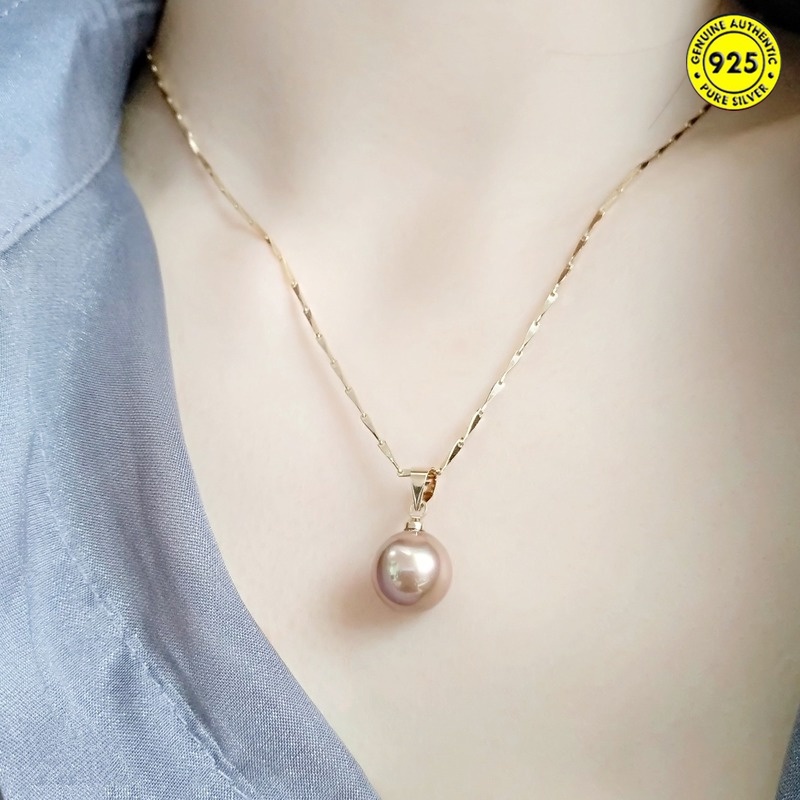 Kalung Rantai Klavikula Warna Rose Gold Aksen Mutiara Gaya Vintage