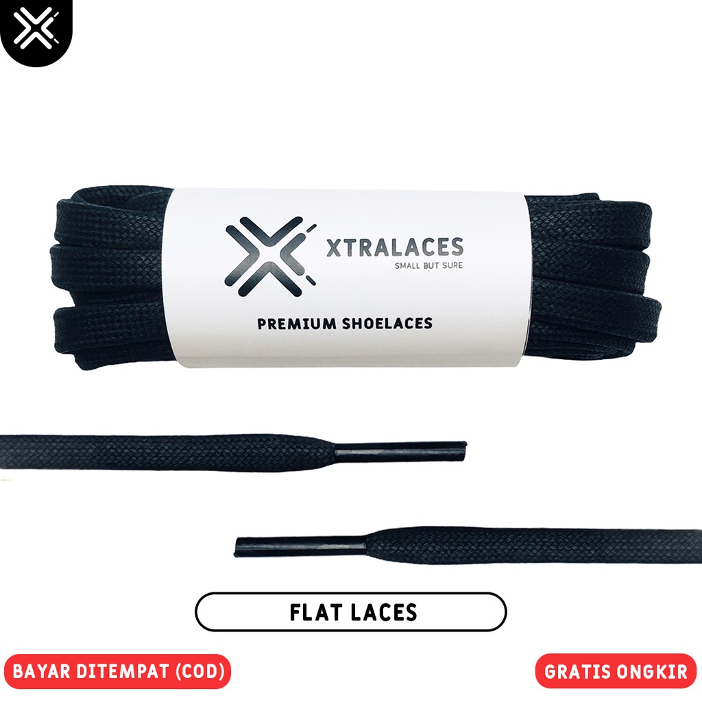 (BEST SELLER) TALI SEPATU LILIN GEPENG HITAM (WAXED LACES)