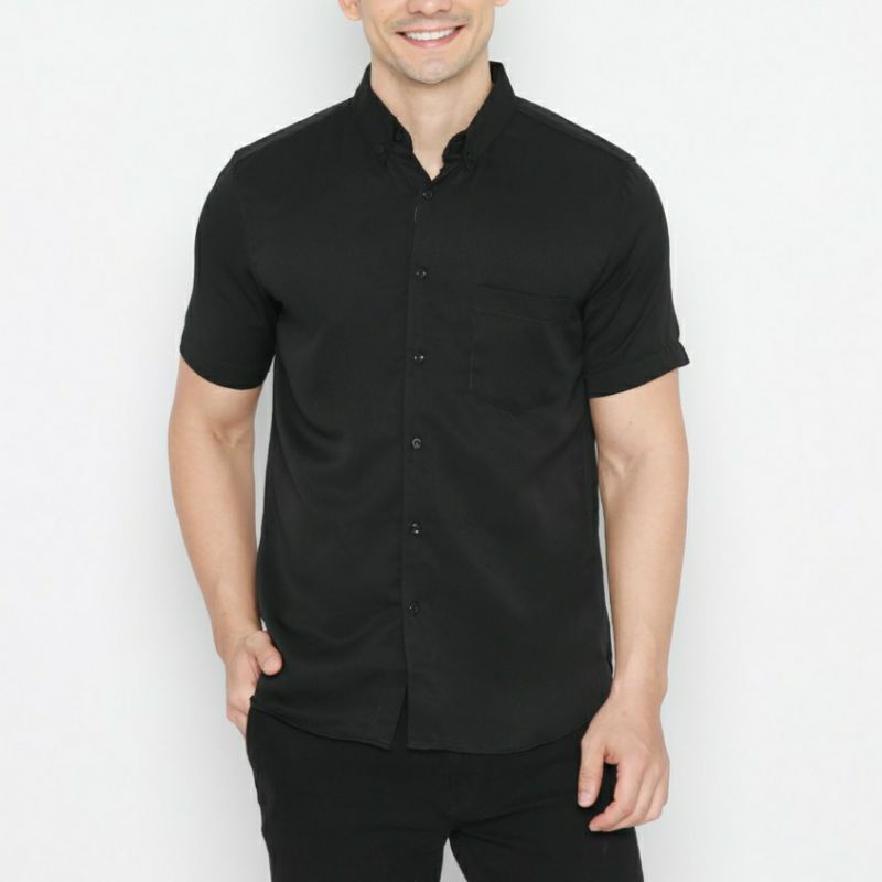 Kemeja Polos Pendek Hitam Pria Kemeja Katun Poplin Distro Casual Premium Kemeja Polos Hitam Murah Cowo Laki laki