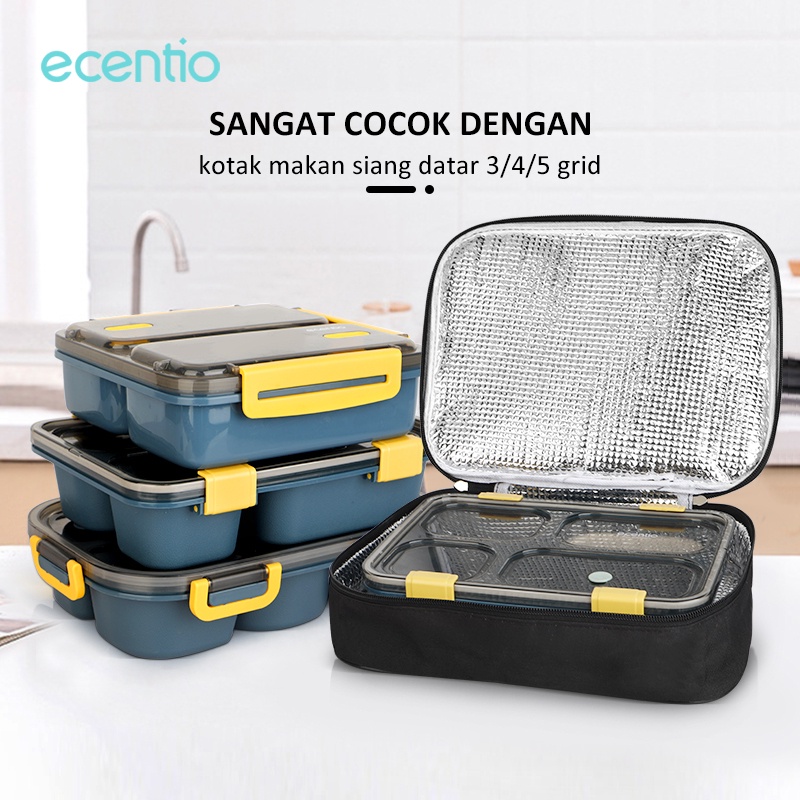 ecentio &amp; FOODI Lunch Box Set 3/4 Grid Sekat Kotak Bekal Makan Anti tumpah Tempat Tepak makanan Dan Sup/Free Sendok Garpu/BPA Free