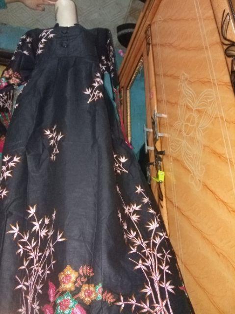 Gamis Batik Couple Motif Kipas Merak Hitam