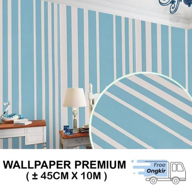 Wallpaper stiker motif salur biru cerah