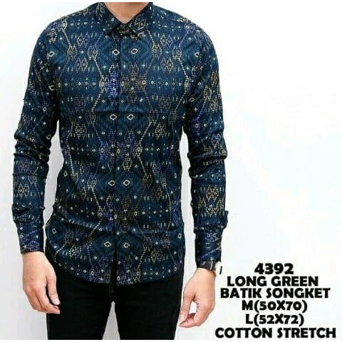 Kemeja Pria Tangan Panjang Batik Hijau Tosca Premium