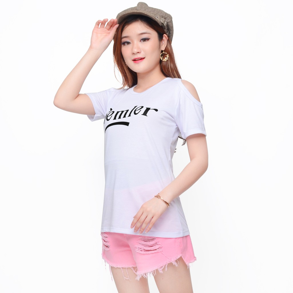 Kaos Tshirt Lengan pendek bahu terbuka Wanita Gaya korea Printing - XSHOP Semler