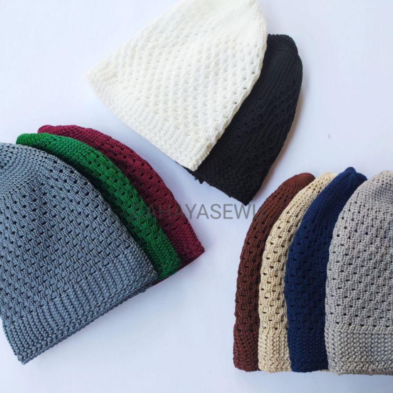 Peci Rajut Kopiah Bulat Kupluk Ketu Kethu Peci Picis Kain Ciet Nanas All Size Dan Tasbih