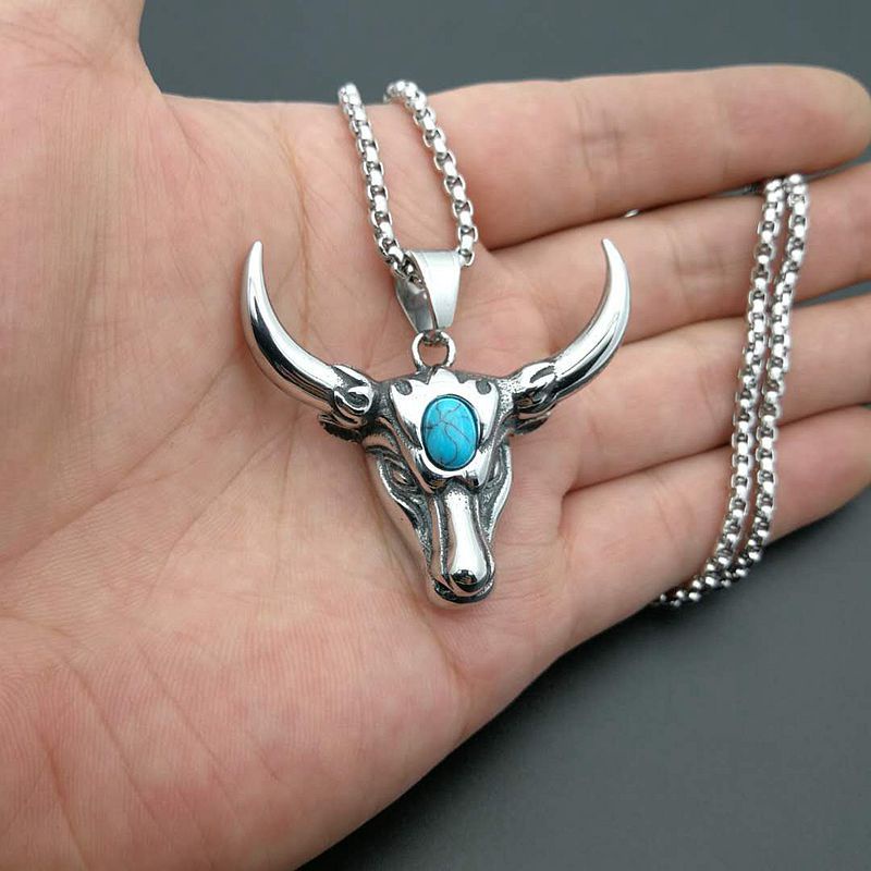 Kalung Liontin Kepala Banteng Bahan Logam Gaya Gothic Punk Hip Hop Untuk Pria