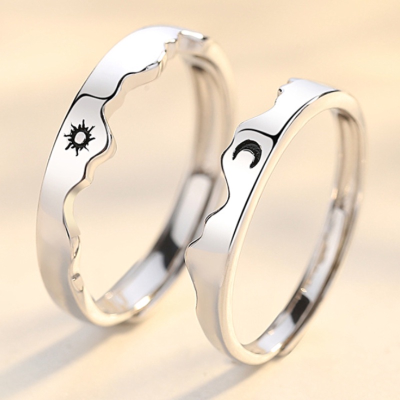 Set Cincin Adjustable Desain Matahari Bulan Bintang Hati Untuk Pasangan