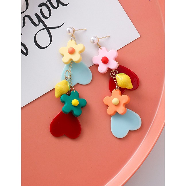 LRC Anting Tusuk Fashion Flower Tassel  Earrings F7674X