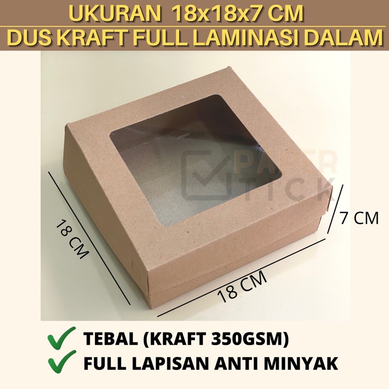 

Dus Kraft Laminasi 18x18x7 CM Dus Kue Box Packaging Donat Kue Tart Kemasan Kardus Jendelam