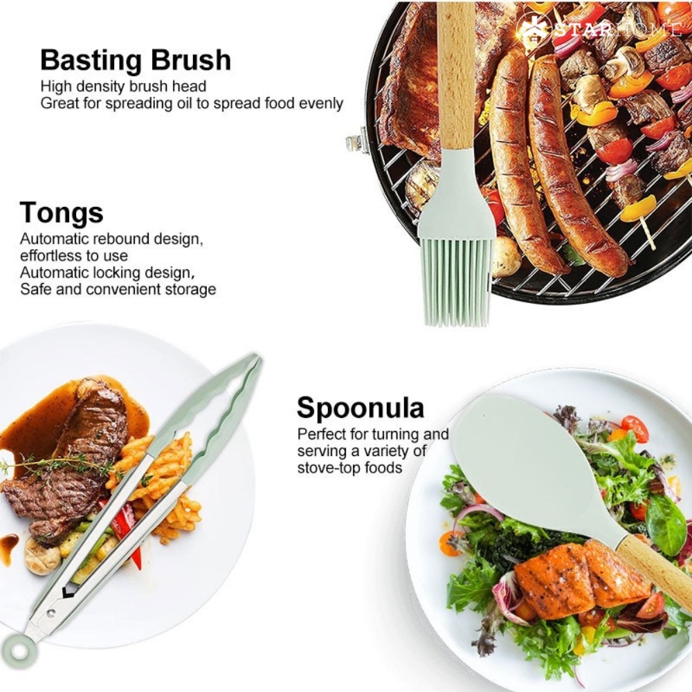 Spatula Set Alat Masak Silikon Set Alat Dapur Set Kitchen Silicon Utensil Set Sodet Sendok Sup Kuas Silikon Alat Masak Set Silikon