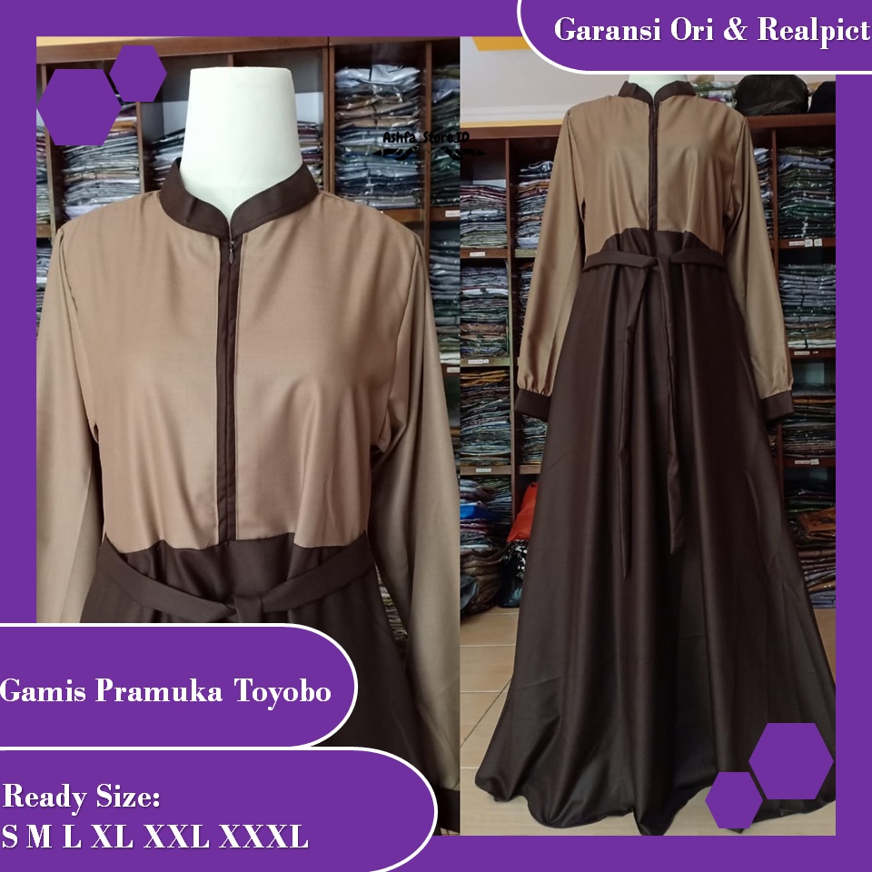 Baju Gamis Seragam Guru Pramuka Bahan Katun Toyobo Fodu Original Busui Syar'i Jumbo PNS