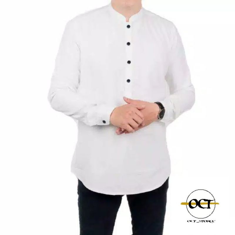 Baju Koko Kurta Polos Pria Dewasa Lengan Panjang Material Katun TOYOBO RM Size M L XL Varian Maroon-White