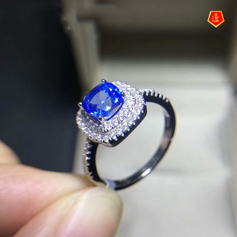 [Ready Stock]S925 Silver Blue Topaz Gemstone Ring