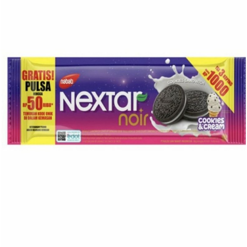 

Nabati Nextar Noir Cookies Sandwich Cookies & Cream Kemasan box dalam 1 box isi 10 pcs