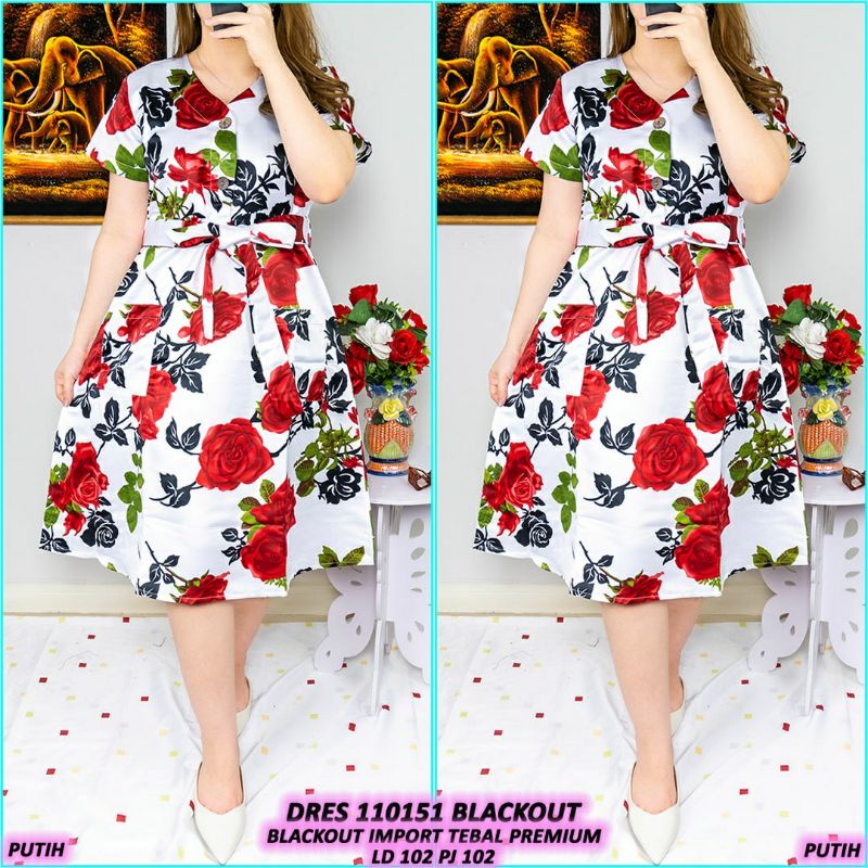 Dress motif bunga Blackout import premium