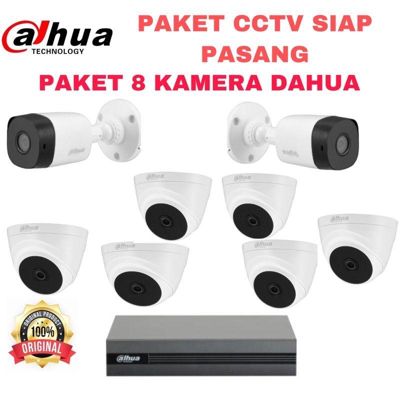 PROMO PAKET KAMERA CCTV DAHUA 2MP 8 CAMERA 8 CH CHANNEL 1080p FULL HD KOMPLIT SIAP PASANG 8ch 8channel bisa online di hp 2 mp megapixel MURAH