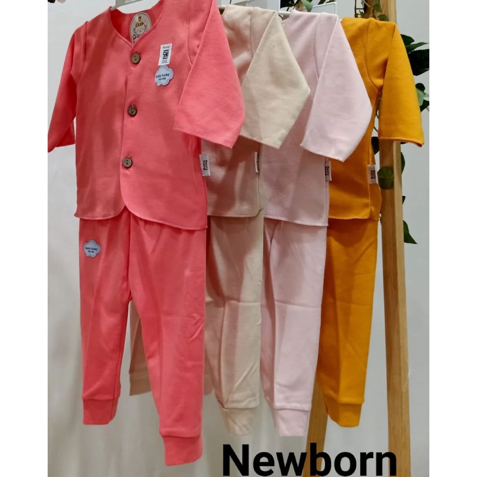 Baby Lucky Stelan Kancing Panjang Bayi Newborn 0-3M Polos Warna