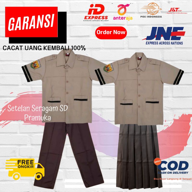 Seragam Sekolah SD Pramuka Siaga Coklat Susu Panjang Pendek untuk Putra Putri