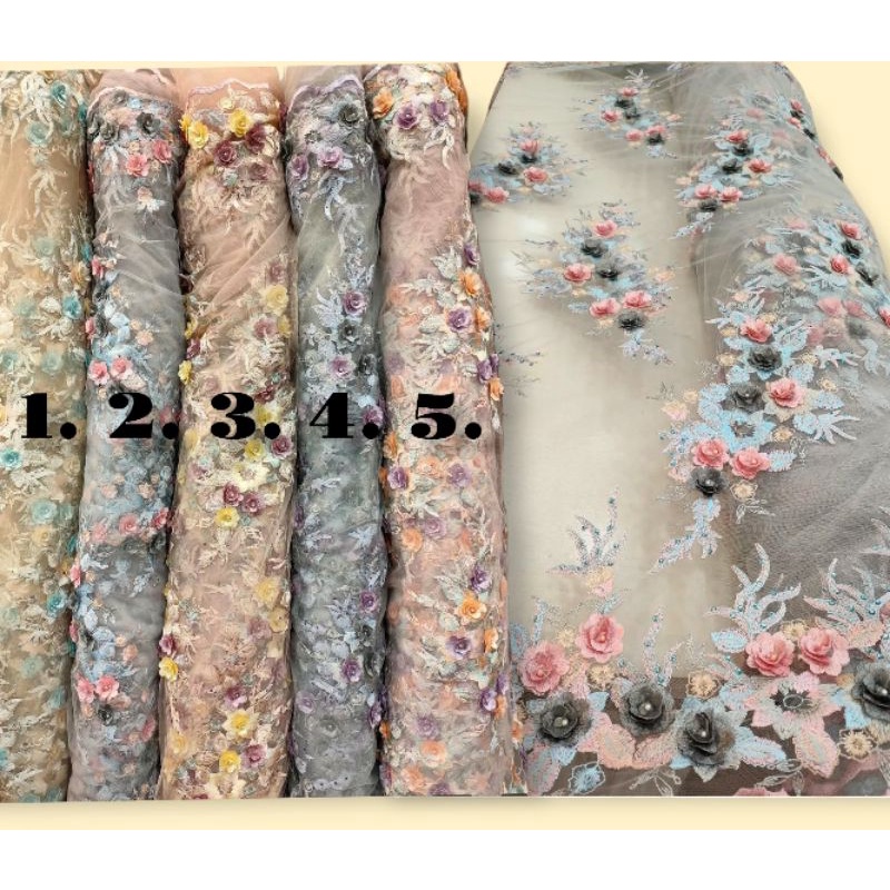 Kain Tile Bordir 3d Payet,Brukat 3d Bahan Kebaya Modern,Tulle payet Mutiara,Tulle 3d Payet,Tile Muti