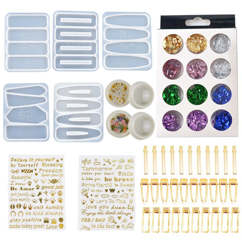 Glitter 1 Set Crystal Epoxy Resin Mold Hair Clip Barrette Casting Silicone Mould DIY Crafts Jewelry Hairpin Making Tool