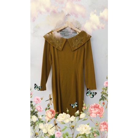 dress olive vintage bordir kerah collar/kerah besar